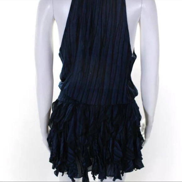 POUPETTE ST BARTH Beline Navy Deep Fringe V-Neck Slim Ruffle Mini Dress - Picture 15 of 15